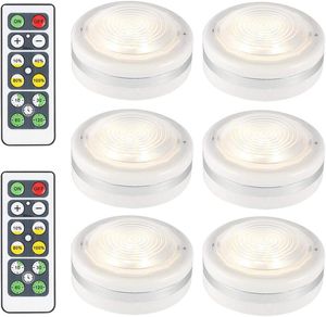 6 paczek bezprzewodowych świateł LED Puck z pilotem możliwość przyciemniania oświetlenia szafki zasilany bateryjnie oświetlenie szafy pod ladą Stick On Lamp
