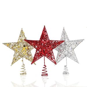 Błyskawiona choinka Topper Dekoracja gwiazdy Xmas Treetop Home Decor Red Gold Silver Blue Rra448