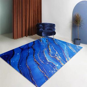 Dywany niebieskie złotą podłogę luksus streszczenie 3D marmurowy salon dywaniki domowe sypialnia sofa stolik kawowy mata drzwi kuchennych