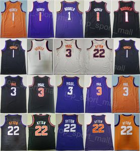 Erkekler Basketbol Vadisi Devin Booker Jersey 1 DeAndre Ayton 22 Chris Paul 3 Şehir Derneği Klasik İfade Simgesi Edition Black Turuncu Mor Beyaz Dikişli