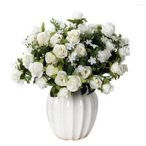 Decorative Flowers 15 Head Mini Roses Artificial Flower Wedding Scene Layout Living Room Desk Home Decoration Fake Accessories