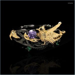 Cluster Rings Cluster Rings Design Smart Hummingbird Birds Nest Color Epoxy Ring Retro Exquisite Charm Ladies Engagement Anniversary Dhghn