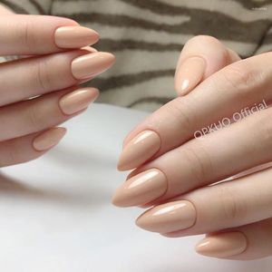 False unhas 24pcs Pressione em estiletto curto unhas falsas Shiny Natural Natural Khaki Artificial DIY Capa completa Tip da ponta da ponta da manicure Ferramenta