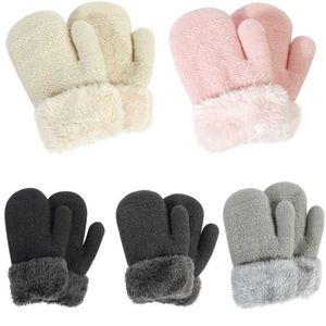 Children's Finger Gloves Five Fingers Gloves For 1 3 Years Old Children Winter Wool Knitted Kids Gloves Baby Boys Girls Warm Plush Thick Full Finger Mittens Lovely