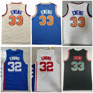 33 Patrick Ewing Throwback Basketball Jersey Julius Erving 32 Retro Mens Stitched Blue Cream Basketball Jerseys
