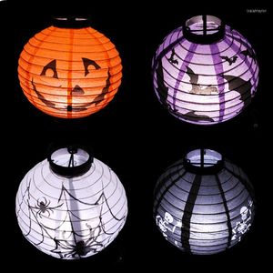 Cordes 20 cm Pumpkin Spider Bat Skull Paper Paper Lantern Ball LED LIGHTS HALLOWEEN Decoration For Home Outdoor Club Holiday Battered