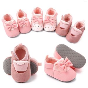 First Walkers 0–18 Monate Baby-Mädchen-Schuhe mit Schleife, einfarbig, rosa, weiche Sohle, flach, rutschfest, mit Hakenschlaufe, Baumwolle