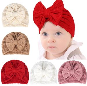 Infant Baby Girls Bow Hat with Solid Color High Elasticity Casual Newborn Soft Head Wraps Turban Accessory Cap Bow Hat DE889