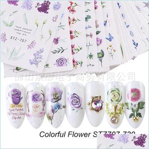 Aufkleber Abziehbilder 24 Teile/satz Blumen Nagel Aufkleber Wasser Abziehbilder Transfer Kunst Nägel Aufkleber Folien Lot Maniküre Designer Dekoration 3D Dhcz8