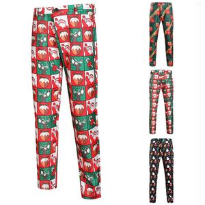 Men's Suits Christmas Suit Pants Men Santa Claus Printed Slim Fit Male Dress Trousers Party Up Plaid For Man Pantalon Homme