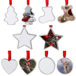 Wärmeübertragung Weihnachtsdekoration DIY Sublimation Blank Metall Weihnachtsstrumpf Ornament Anhänger Weihnachtsgeschenk RRA484