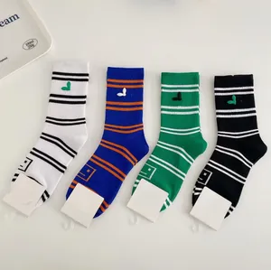 Cross Ins Style Tube Socks Three-Dimensional Leather Tag Socks Striped Line Sense Street Women Men Unisex Cotton