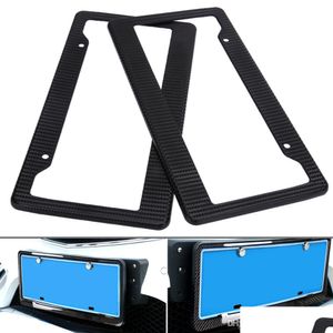 License Plate Frames 2Pcs Carbon Car License Plate Frames Tag Ers Holder For Vehicles Usa Canada Standard Styling Frame Drop Deliver Dhi1O