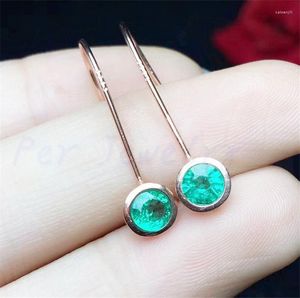 Dangle Küpeler Doğal Gerçek Zümrüt Yuvarlak Damla Küpe 925 STERLING Gümüş 0.4CT 2 PCS TEŞ ERKEKLERİ VEYA ERKEKLER Mücevher R99103