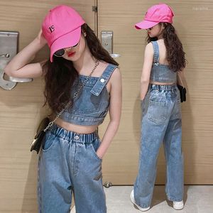 Clothing Sets Girls Denim Set Summer 2022 Blue Jeans Vest Two Pieces Teenage Children's Costume Street Style Fashion Kids Outfits
