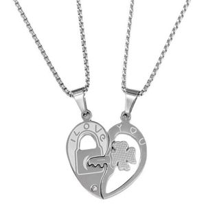 Heart Couple Matching Necklace Personality Love Key and Lock Letter Pendant Necklace Stainless Steel Jewelry Gift GC1765