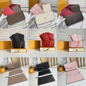 3 Parça Set Felicie Pochette Tasarımcı Omuz Çantası Kadın Crossbody Çanta Messenger Çanta Çanta Çiçekler Bayan Deri M61276