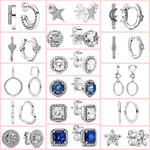Yeni Popüler 100% 925 Ayar Gümüş Charm Küpe Yıldız Salyangoz Hoop Küpe Taç Pandora Bayan Takı Moda Aksesuarları Doğum Günü Hediyeleri için Uygun