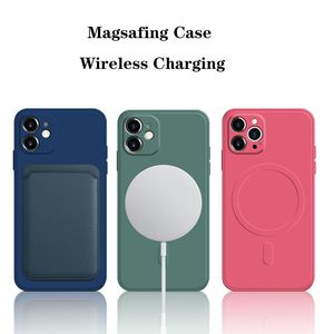 Liquid Silicone Magnetic Wireless Charger Magsafe Falls for iPhone 14 13 12 11 Pro Max 8 7 Plus kameraskydd Anti-fingeravtryck Socktillverkande bakslag