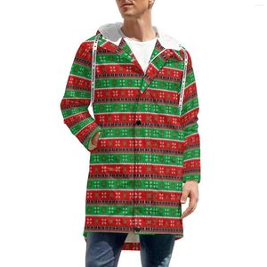 Herren Trenchcoats Retro Weihnachten Windjacken Schneeflocke Print Oberbekleidung Warm Street Style Design Winterjacken Lässige Lose 5XL 6XL