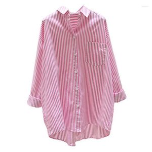 Camicette da donna Camicia a righe verticali medio-lunga rosa Donna 2022 Giacca da donna lunga monopetto anteriore monopetto primavera estate R144