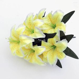 Decorative Flowers Fake Lily Artificial Flower Party Stores Wedding 10 Heads Arrangement Bedroom Bouquet Bridal Garden Home Decoration