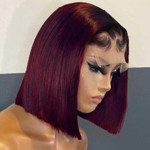 Burgundy 99J Color 4x4 Lace Closure Wig Pixie Cut Krótkie bob ludzkie włosy dla czarnych kobiet wstępnie wysponane brazylijskie Remy