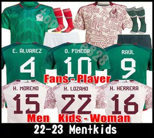 2022 Fan Player Mexico Soccer Jersey to State 2022 2023 Raul Chicharito Lozano dos Santos Shirt calcistico Kit Kit Women Men Set uniform