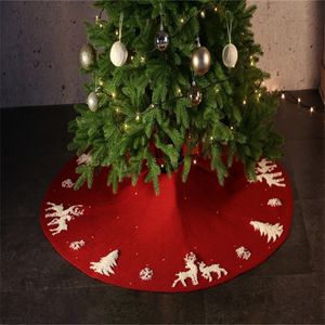 Christmas Tree Skirt 48 Inch Red Rustic Xmas Trees Skirts Mat with reindeer Design for Merry Christmas Holiday Party Decorations Indoor Outdoor