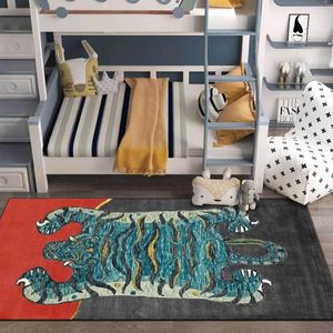 Tappeti Tappeto tigre Decorazione camera da letto Stile etnico di lusso Rosso Nero Blu Tappeto per bambini Soggiorno Corridoio Tappetino antiscivolo per bambini