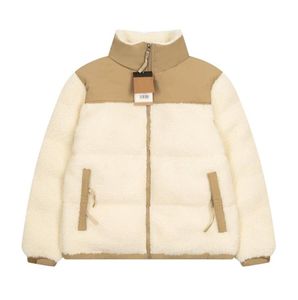 2022 Winter Lamb Wool Splice Down Cotton Jackets Mens Women Fashion Designer Puffer Jacket Coat med bokst￤ver broderier 3 f￤rger varma parkaskl￤der M-3XL