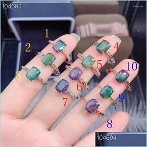 Cluster Rings Cluster Rings Natural Black Opal Ring Real 925 Sier Fine Jewelry 6X8Mm Size Gemstone Good Colorf Fire Secret Price For Dh45W