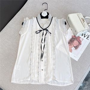 Blusas femininas 2022 Blusa de chiffon fino de verão para mulher estilo princesa doce laço de arco plissado de renda sem mangas meninas