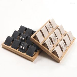 Jewelry Pouches Wedding 12 Pairs Earring Holder Wooden Beads Organizer Box Beige Velvet Wood Tray Necklace Display Stand