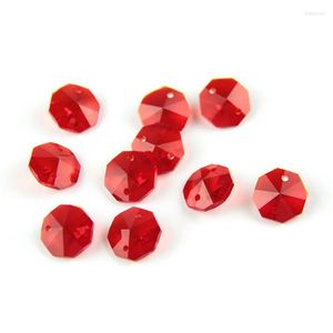 Chandelier Crystal 14mm Red Glass Octagon Beads Loose Lamp Part In 2 Holes Curtain Party Wedding Decor Cut Faceted
