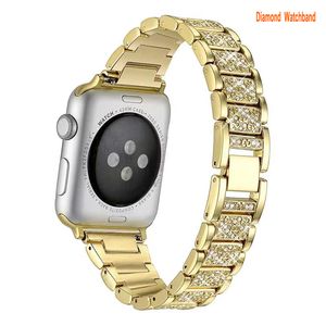 Rhinestone Luxury Diamond Stems Rostfritt stål ersättningsband för Apple Watch 38mm 40mm 41mm 42mm 44mm 45mm 49mm Ultra Series 8 7 6 5 4 3 2 1 SE Watchbands