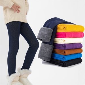 Leggings Tights Autumn Winter Girls Plus Velvet To Keep Warm Candy Colors Children Pants 3-13Y Kids For Clothing 221102