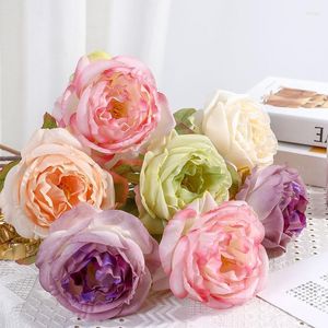 Decorative Flowers Artificial Flower Roses Burnt Edge Rose Vintage Bouquet For Romantic Pink Wedding Party Bedroom Home Decoration Fake