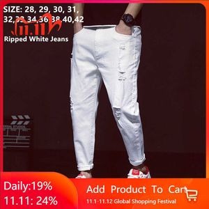 Men's Jeans White Jeans Men Ripped Harem Boys Denim Distressed Black Pants Spring Summer Male 2022 Plus Size 38 40 42 Big Cowboy Trousers T221102