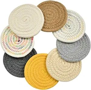 Factory Mats Pads Stylish Handmade Braided Woven Drink Coasters 4.3inch Cotton Super Absorbent Heat-Resistant Round Coaster RRA439