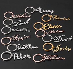 Key Rings Custom Name Keychain Personalized Vertical Nameplate Pendant Stainless Steel Keyring For Unisex Family Jewelry Wholesale C Smtvi