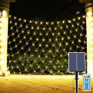 Saiten 96LED 200LED Solar Net String Licht mit Remote Outdoor Mesh Fairy Wasserdicht Garten Terrasse Wand Dach Vorhang