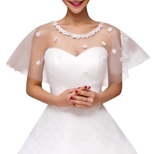 花嫁チュールショールシルバーラインストーンチュールラップウェディングレース肩をすくめる白い刺繍フローラル