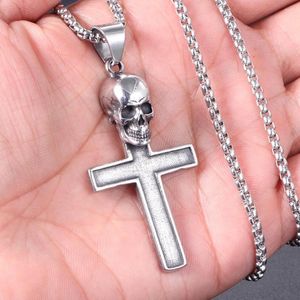 Pendant Necklaces Stainless Steel Gothic Skull Cross Long Men Pendants Chain Punk For Boyfriend Male Jewelry Creativity Gift Wholesale