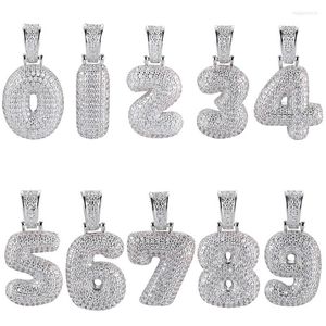 Naszyjniki wisiorek Hip Hop 0-9 Numer bąbelkowy CZ Bling Charm Copper Rapper Men Cubic Zirconia for Women Biżuteria