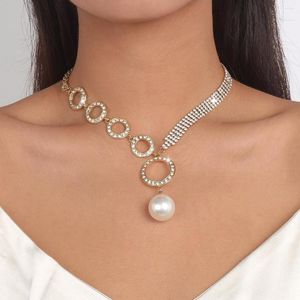 Kedjor Luxur Crystal Tennis Chain Necklace For Women Young Girls Wedding Bride Vintage Rhinestones Big Bead Pendant Estetiska smycken