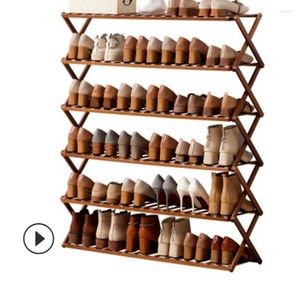 Clothing Storage Multi-layer Installation-free Simple Bamboo Shoe Rack Foldable Dust-proof Dormitory Entrance Cabinet