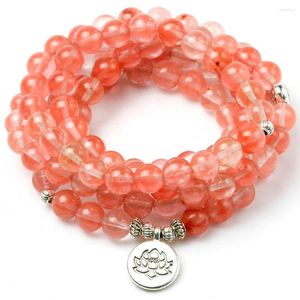 Strand Pink Watermelon Crystal Beads Kamienna bransoletka dla kobiet dziewczęta 108 Mala Balance Charm Joga Design