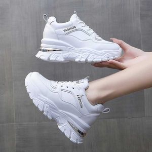 Other Shoes White PU Leather Chunky Sneakers Women Autumn Winter Platform Vulcanize Shoes Woman Thick Bottom Hidden Heels Sport Shoes L221020