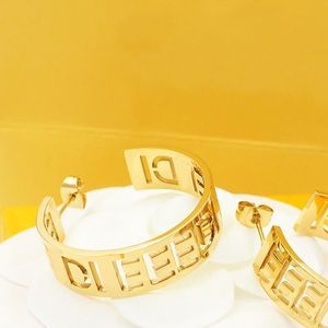 Cerchio alto lucido penzolare lettera alla moda con perno Design Orecchini in oro rosa 18 carati Orecchini Hip Hop per le donne Festa di nozze Cerchio F vuoto da 3 cm Gioielli all'ingrosso